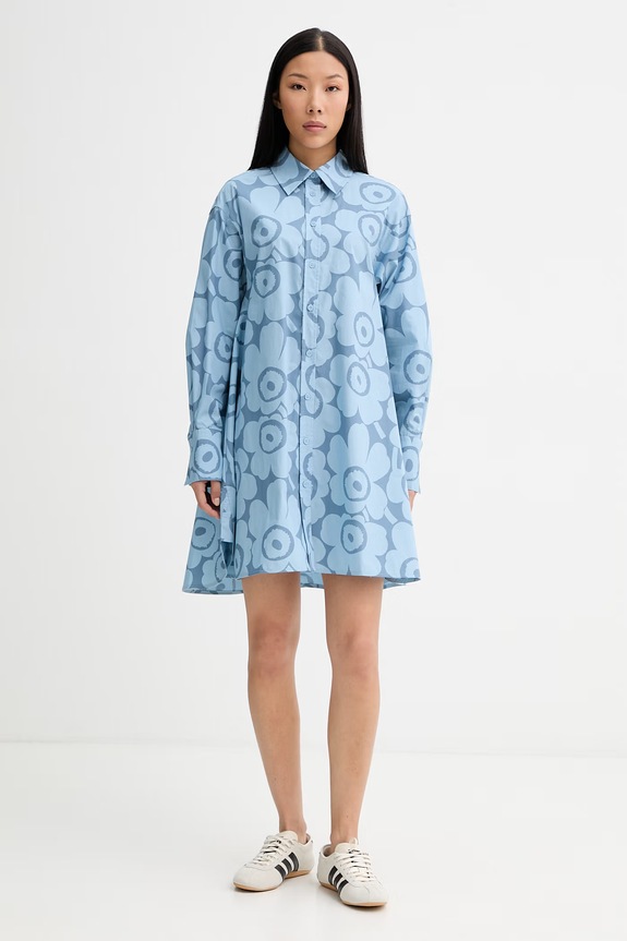 Marimekko sukienka koszulowa bawełniana niebieski 095172