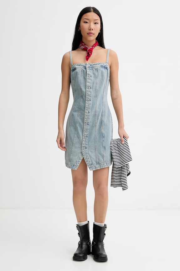 G-Star rochie din denim Kick Bustier D28505.E352 albastru SS26