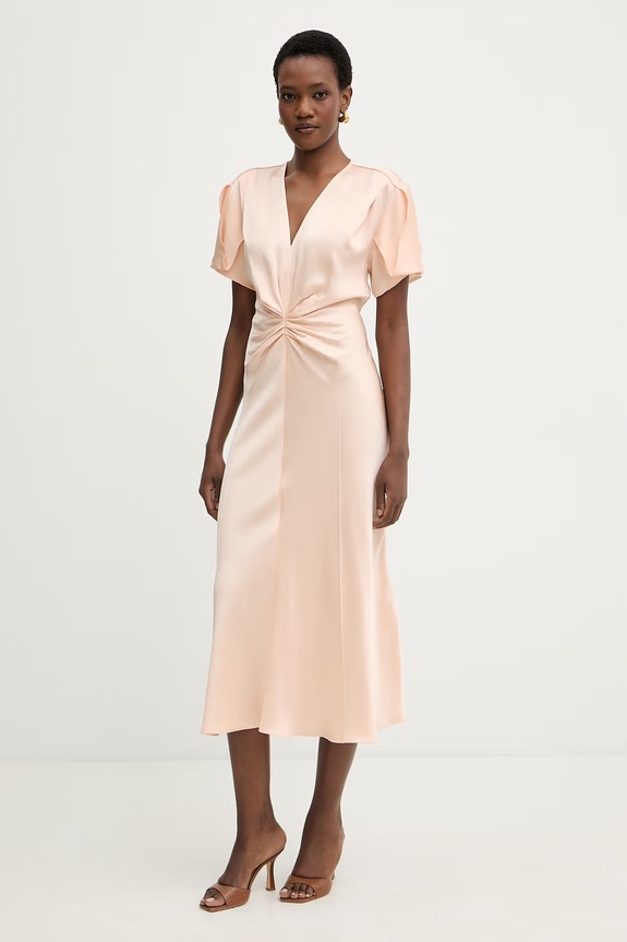 Victoria Beckham φόρεμα lingerie με βισκόζη 1226WDR005195D πορτοκαλί SS26