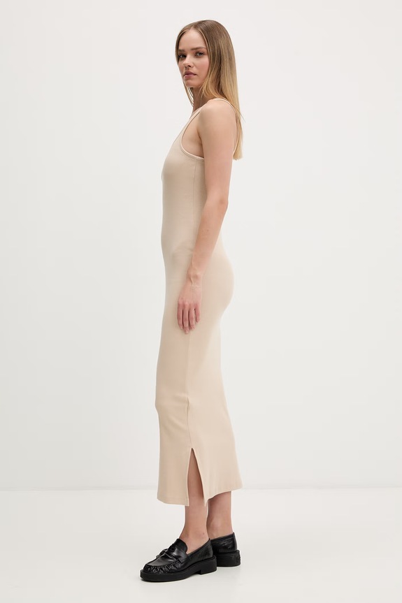 Îmbrăcăminte Tommy Jeans rochie din bumbac cu elastan DW0DW22329 bej