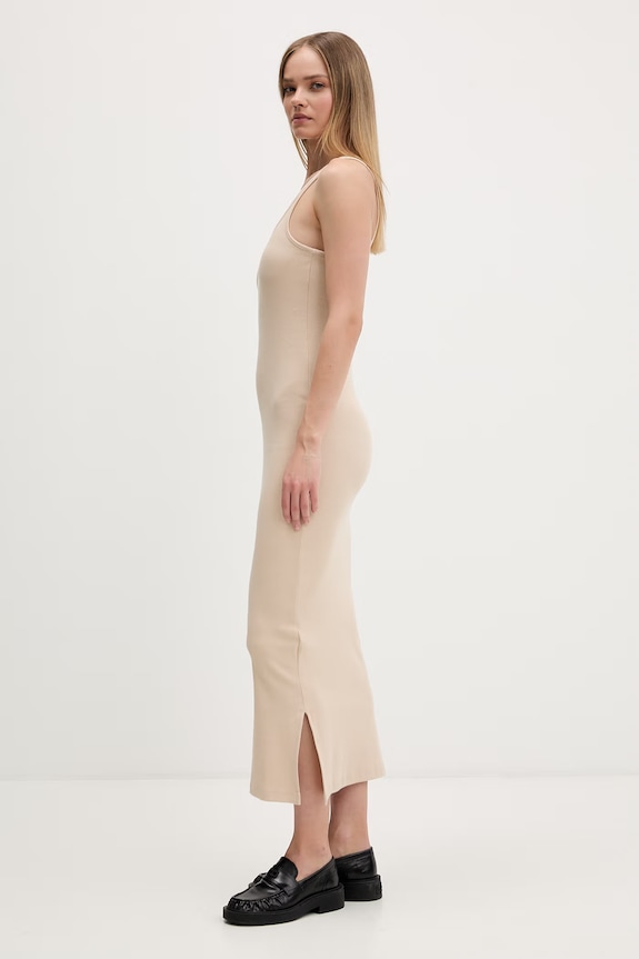 Îmbrăcăminte Tommy Jeans rochie din bumbac cu elastan DW0DW22329 bej
