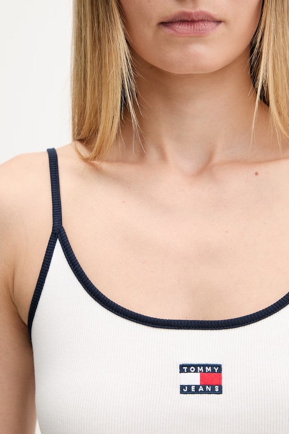 Tommy Jeans letné šaty bavlnené s elastanom DW0DW22335 biela