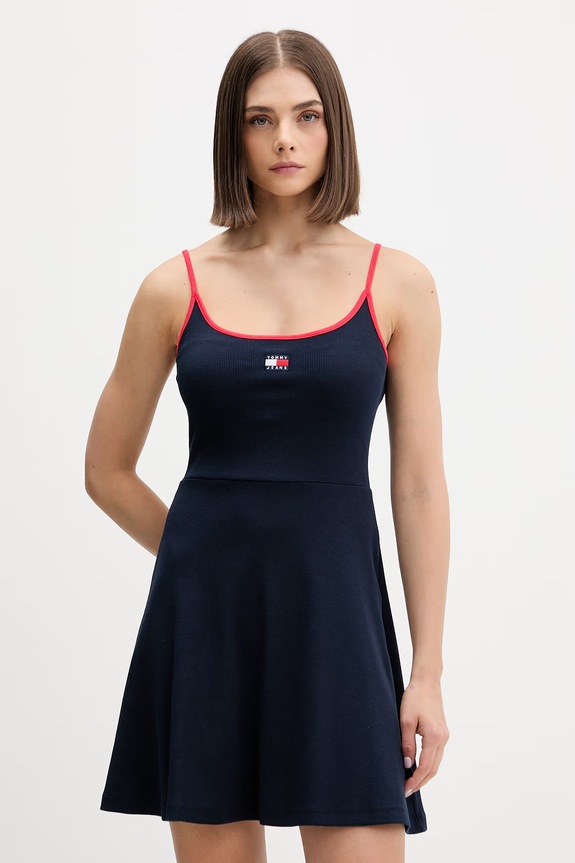 Tommy Jeans letné šaty bavlnené s elastanom tmavomodrá DW0DW22335