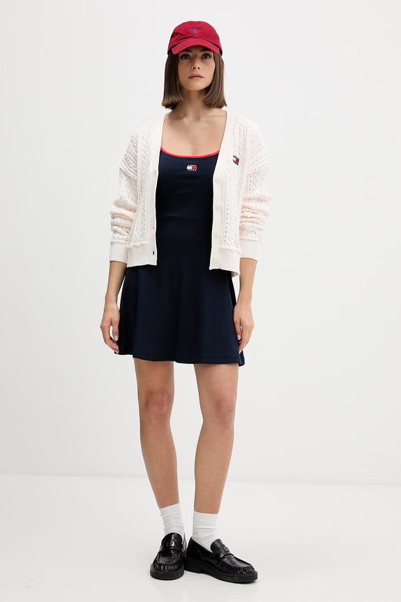 Tommy Jeans letné šaty bavlnené s elastanom DW0DW22335 tmavomodrá SS26