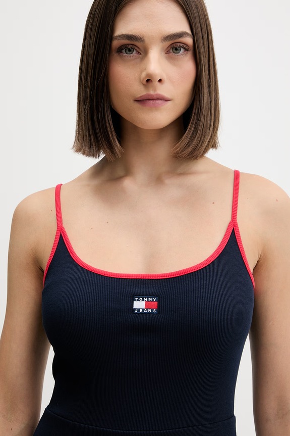 Tommy Jeans letné šaty bavlnené s elastanom tmavomodrá DW0DW22335