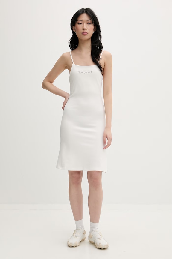 Tommy Jeans rochie cu vâscoză alb DW0DW22338