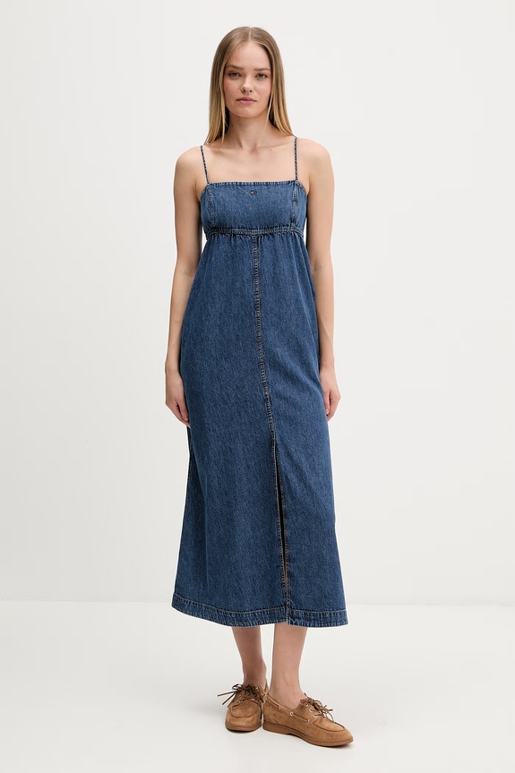 Tommy Jeans rochie evazată din denim albastru DW0DW22342