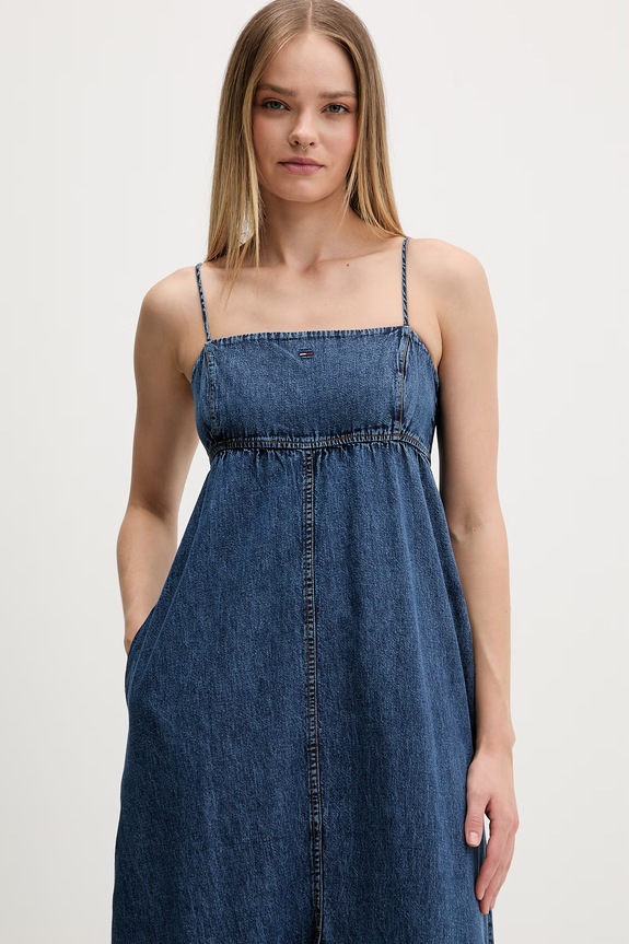 Tommy Jeans rochie evazată din denim albastru DW0DW22342