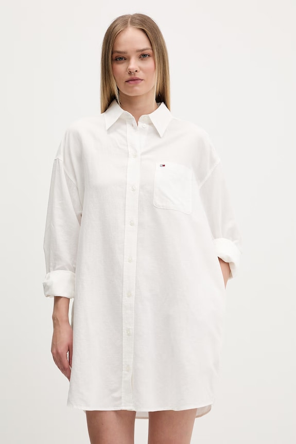 Tommy Jeans košeľové šaty s ľanom biela DW0DW22344