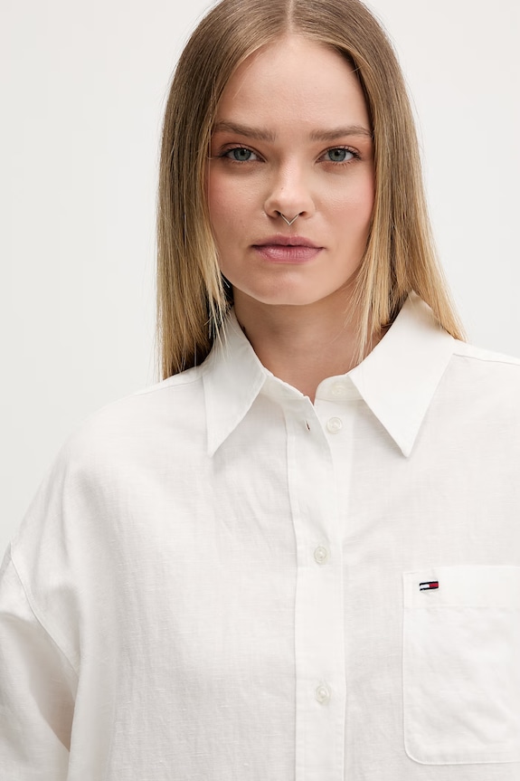 Tommy Jeans košeľové šaty s ľanom biela DW0DW22344