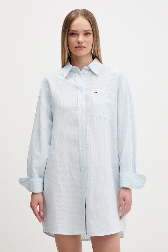 Tommy Jeans rochie tip cămașă cu in albastru DW0DW22344