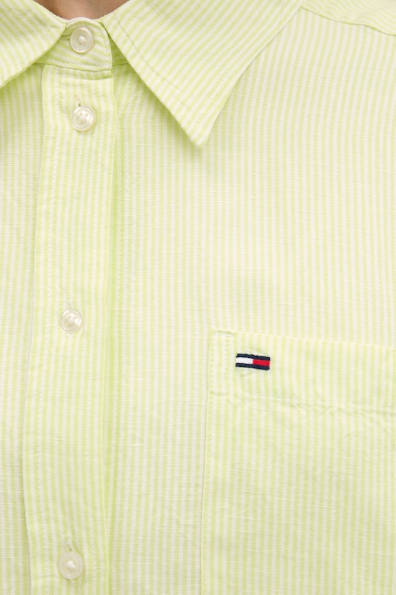 Tommy Jeans košeľové šaty s ľanom DW0DW22344 zelená