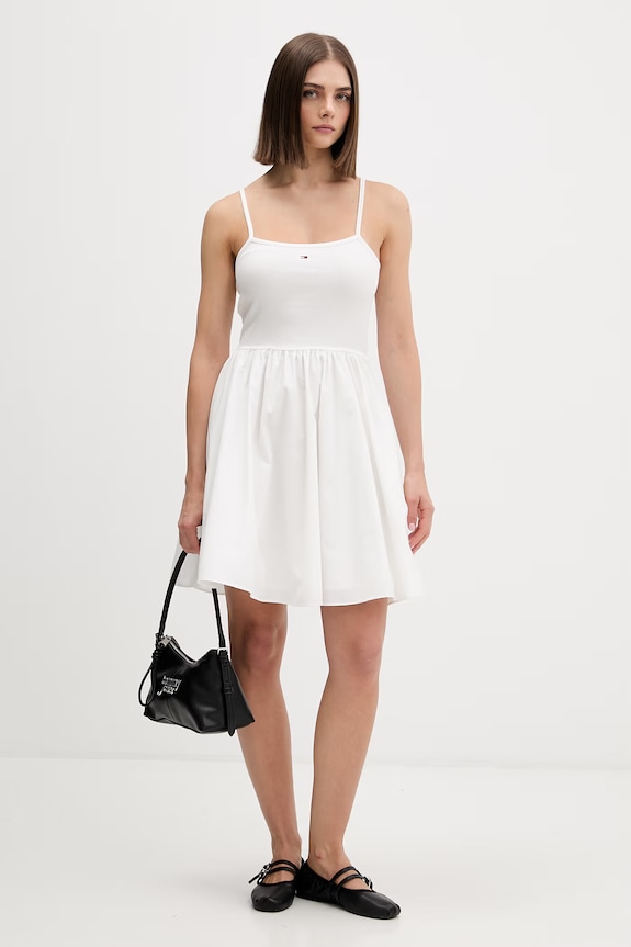 Tommy Jeans rochie evazată cu bumbac DW0DW22352 bej SS26