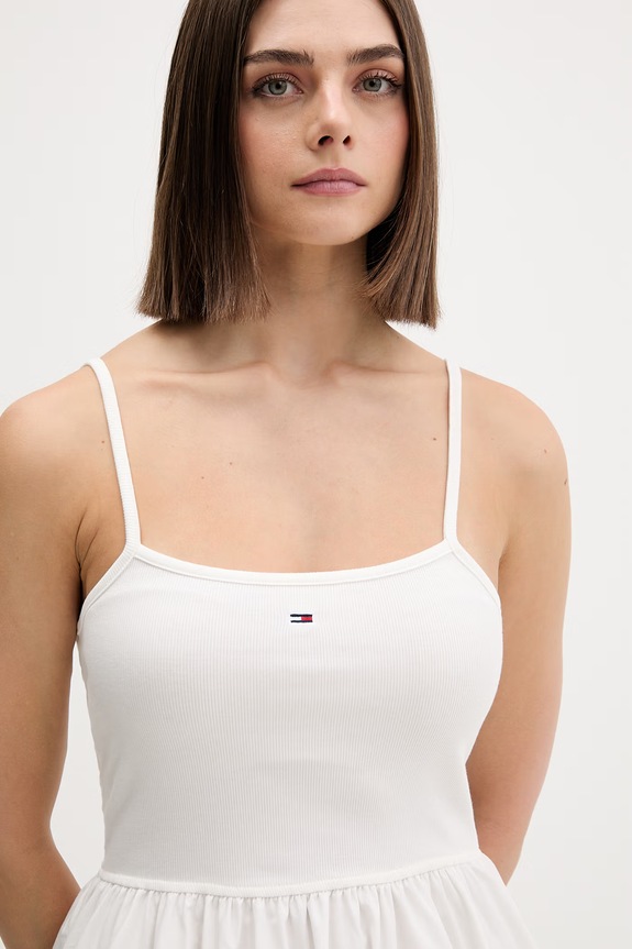Tommy Jeans rochie evazată cu bumbac bej DW0DW22352