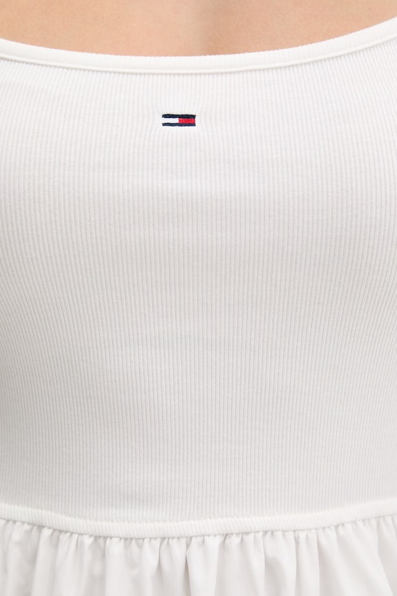 Tommy Jeans rochie evazată cu bumbac DW0DW22352 bej
