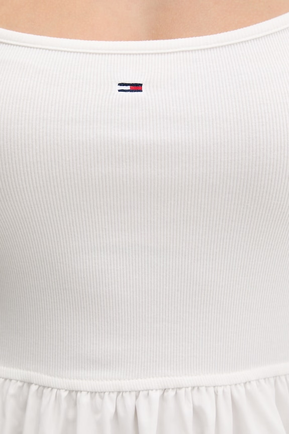 Tommy Jeans rochie evazată cu bumbac DW0DW22352 bej