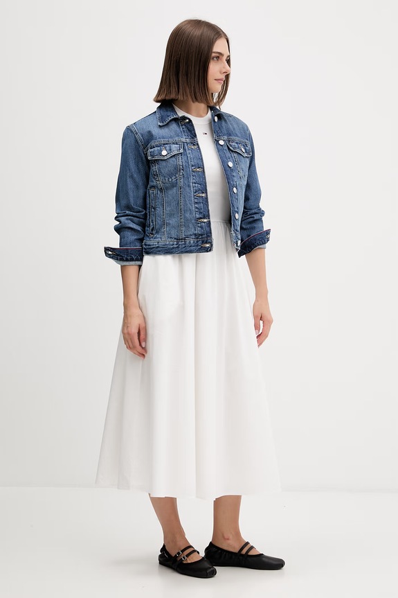 Tommy Jeans letné šaty bavlnené s elastanom DW0DW22593 béžová SS26