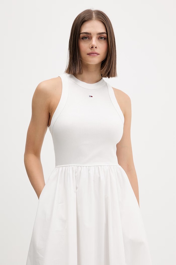 Tommy Jeans letné šaty bavlnené s elastanom béžová DW0DW22593