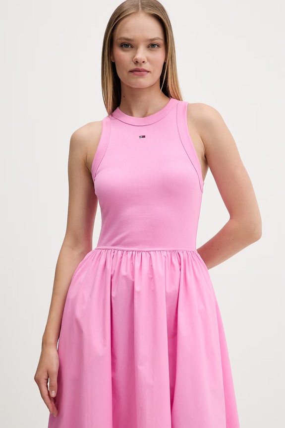 Tommy Jeans sukienka letnia bawełniana z elastanem różowy DW0DW22593