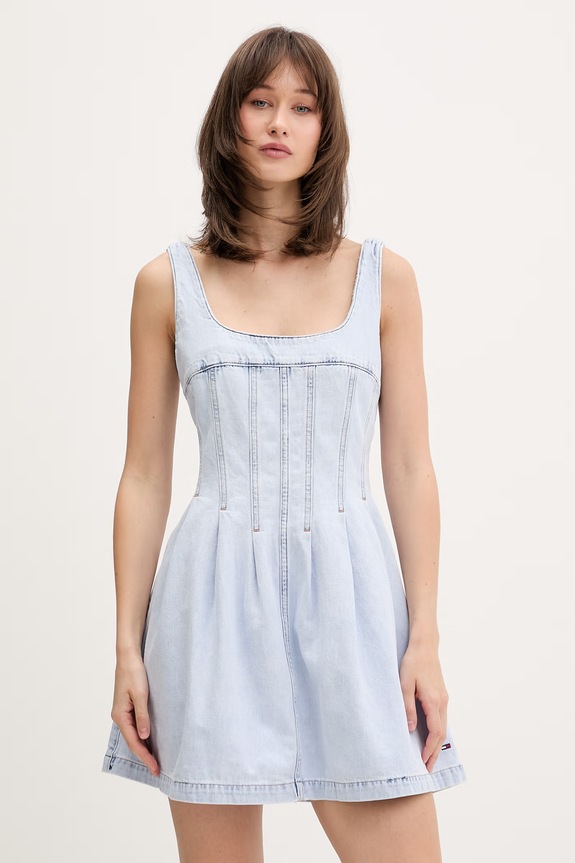 Tommy Jeans φόρεμα flared ντένιμ μπλε DW0DW22990