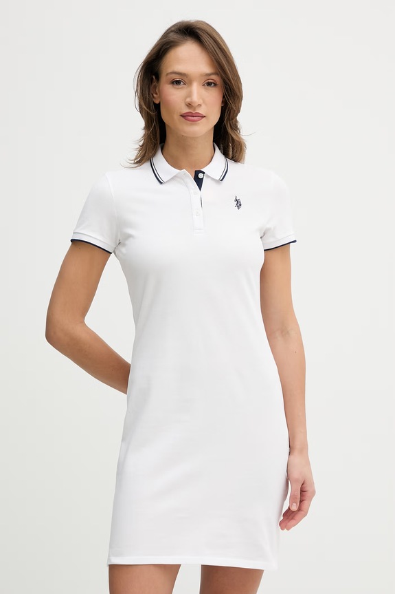 Bavlněné šaty U.S. Polo Assn. POLO DRESS mini bílá WUP1312