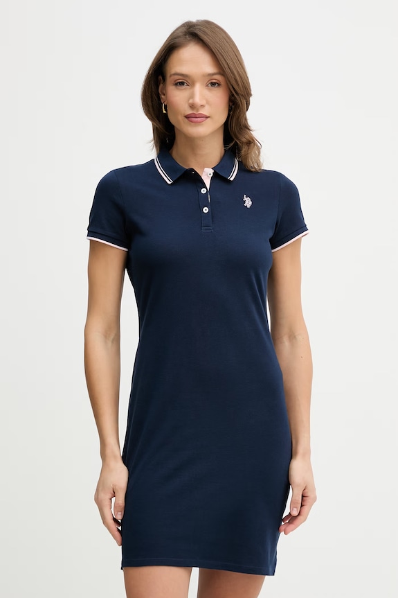 Bavlněné šaty U.S. Polo Assn. POLO DRESS mini námořnická modř WUP1312