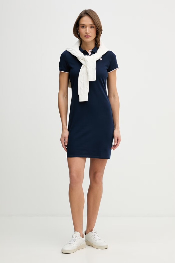 Bavlněné šaty U.S. Polo Assn. POLO DRESS WUP1312 námořnická modř SS26