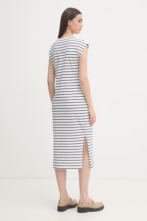 Abbigliamento U.S. Polo Assn. vestito in cotone GROWN ON SLEEVE TIE-DETAIL STRIPE MIDI WUP2262 bianco