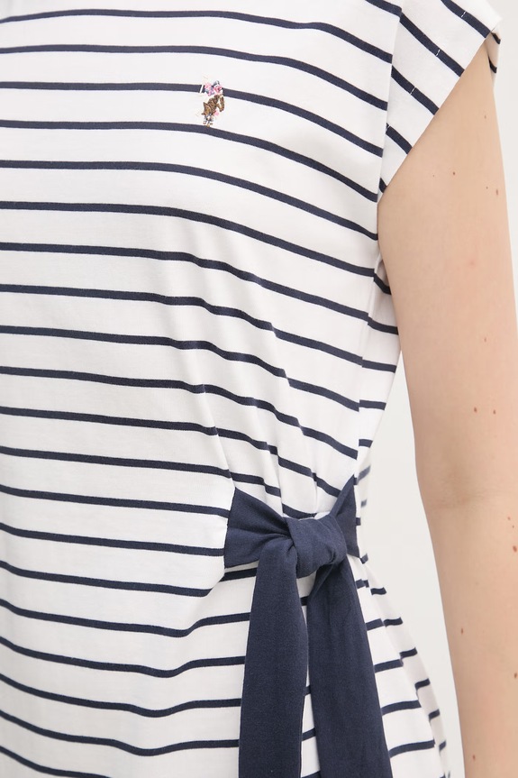 U.S. Polo Assn. vestito in cotone GROWN ON SLEEVE TIE-DETAIL STRIPE MIDI WUP2262 bianco