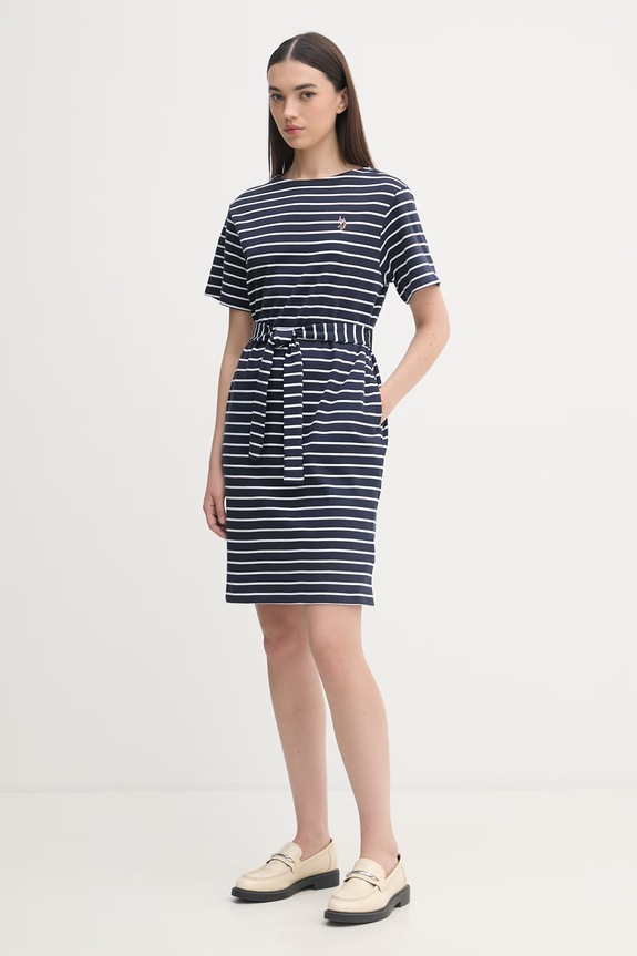 U.S. Polo Assn. rochie bumbac BOAT NECK BOXY SLEEVE STRIPE MIDI WUP2263 bleumarin SS26