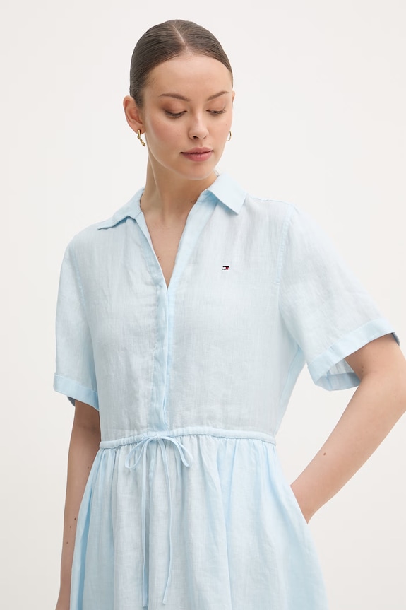 Tommy Hilfiger letné šaty ľanové modrá WW0WW48950