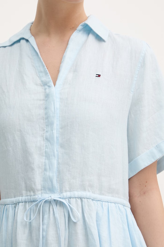 Tommy Hilfiger letné šaty ľanové WW0WW48950 modrá