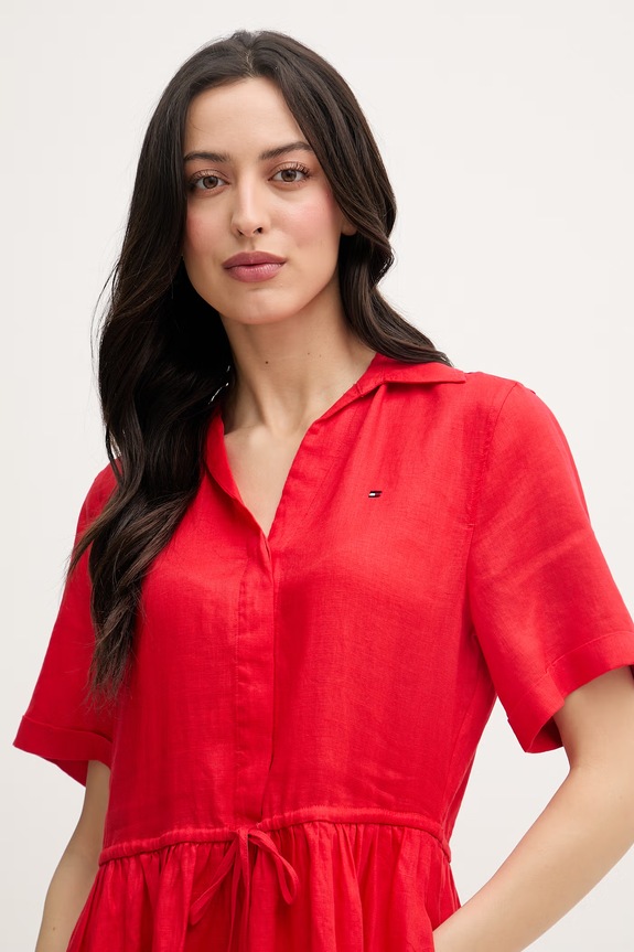 Tommy Hilfiger letné šaty ľanové červená WW0WW48950