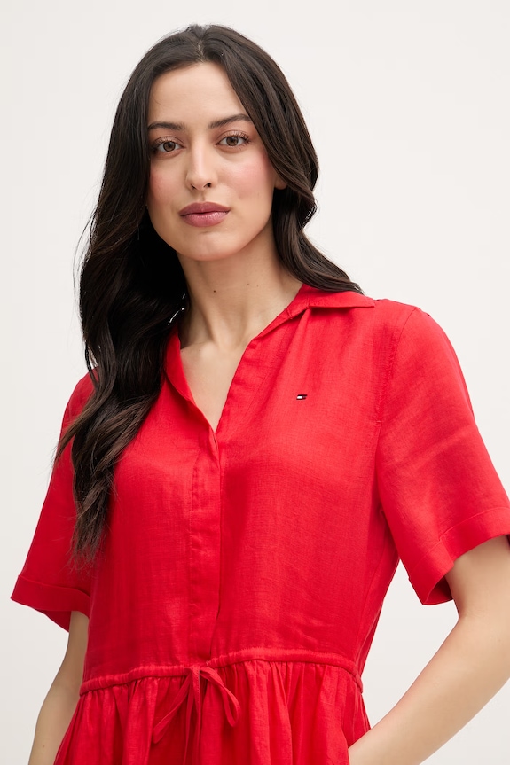 Tommy Hilfiger letné šaty ľanové červená WW0WW48950