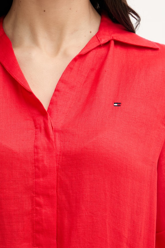 Tommy Hilfiger letné šaty ľanové WW0WW48950 červená