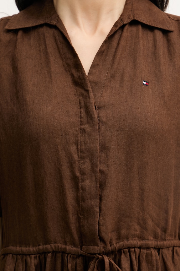 Tommy Hilfiger letné šaty ľanové WW0WW48950 hnedá