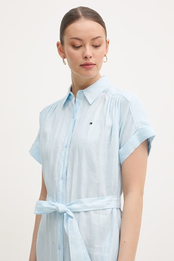 Tommy Hilfiger letné šaty ľanové modrá WW0WW49641