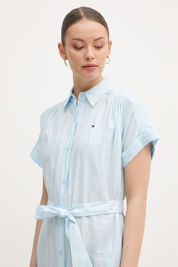 Tommy Hilfiger letné šaty ľanové modrá WW0WW49641
