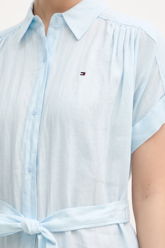 Tommy Hilfiger letné šaty ľanové WW0WW49641 modrá