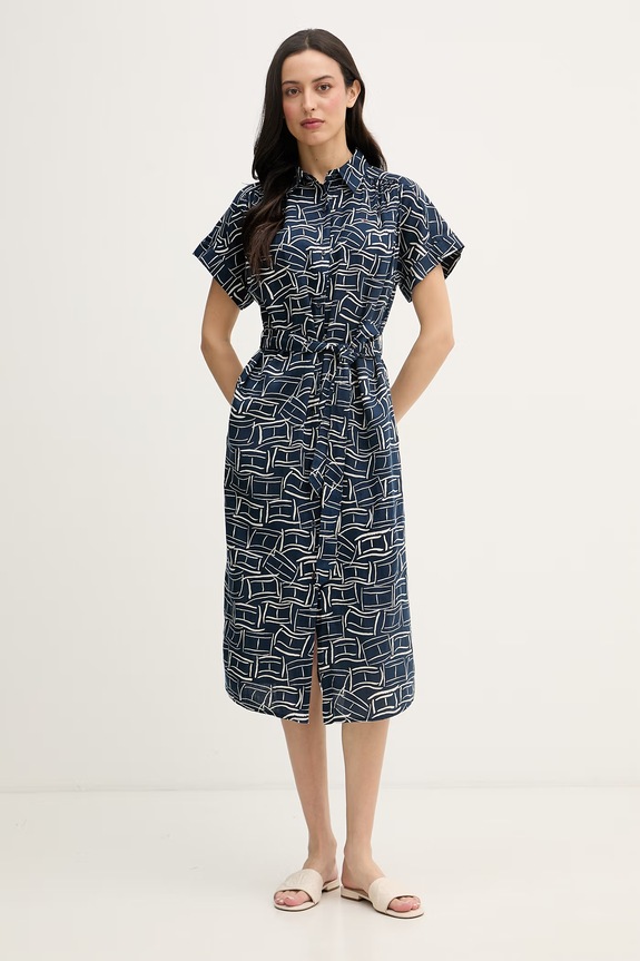 Tommy Hilfiger letné šaty ľanové tmavomodrá WW0WW49641