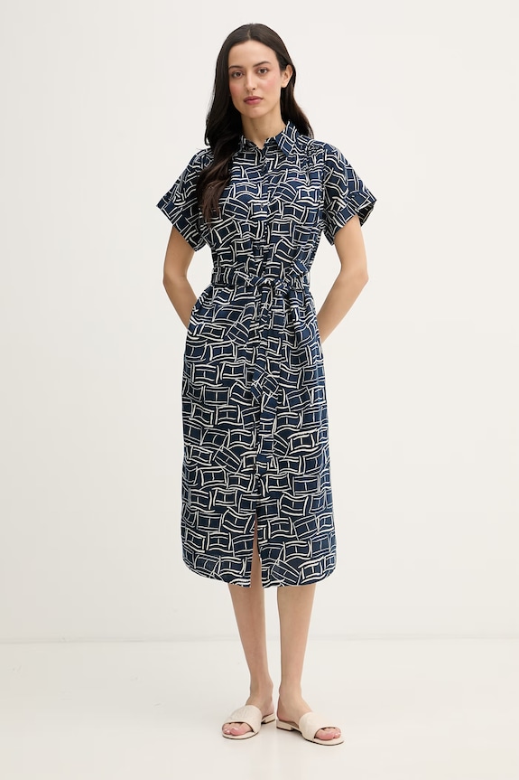 Tommy Hilfiger letné šaty ľanové tmavomodrá WW0WW49641