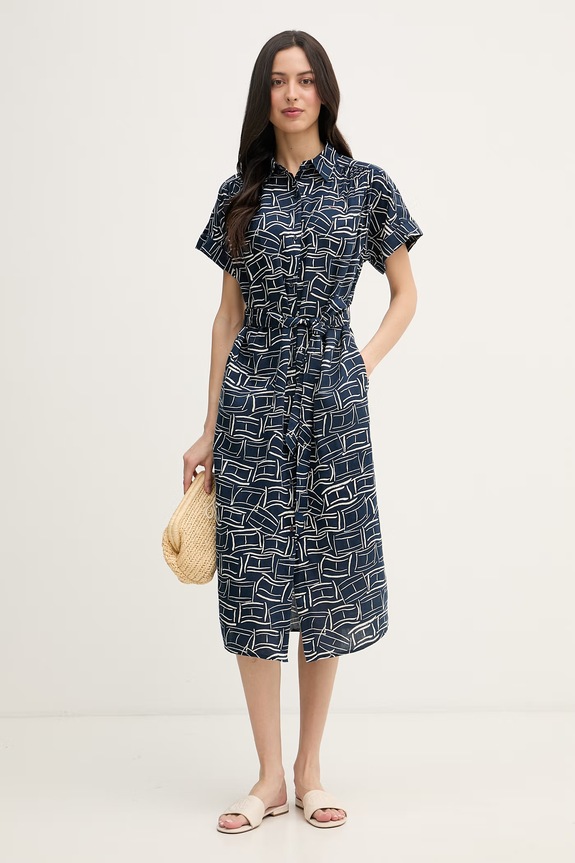 Tommy Hilfiger letné šaty ľanové WW0WW49641 tmavomodrá SS26