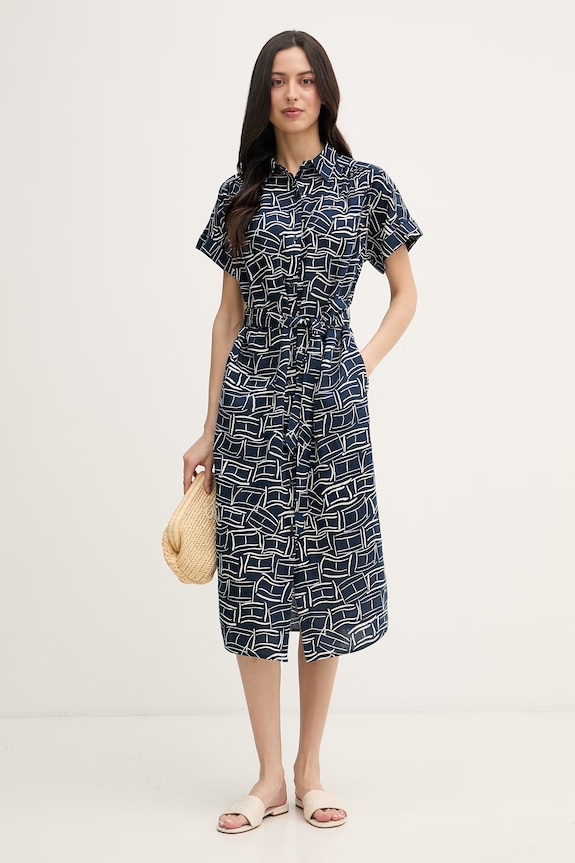 Tommy Hilfiger letné šaty ľanové WW0WW49641 tmavomodrá SS26
