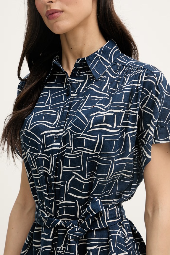 Tommy Hilfiger letné šaty ľanové WW0WW49641 tmavomodrá