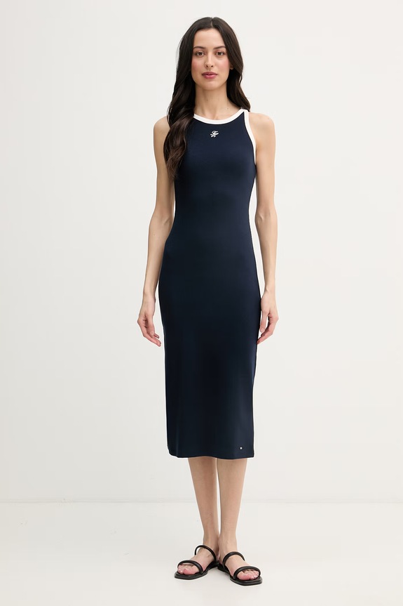 Tommy Hilfiger šaty s bavlnou tmavomodrá WW0WW48740