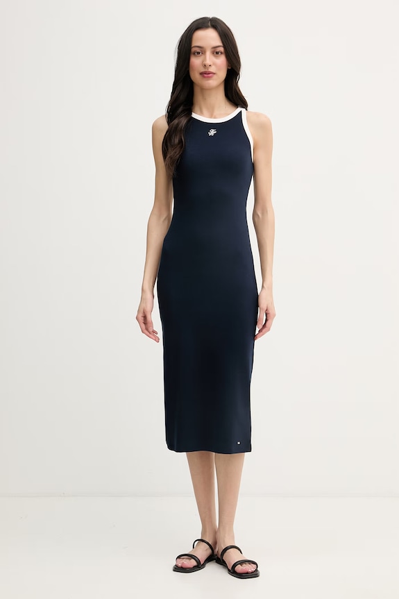 Tommy Hilfiger šaty s bavlnou tmavomodrá WW0WW48740