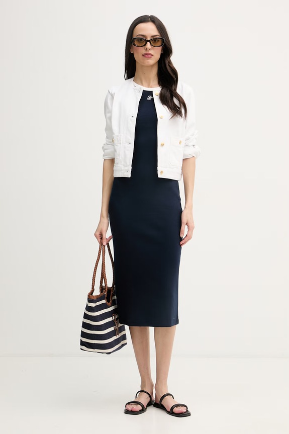 Tommy Hilfiger šaty s bavlnou WW0WW48740 tmavomodrá SS26