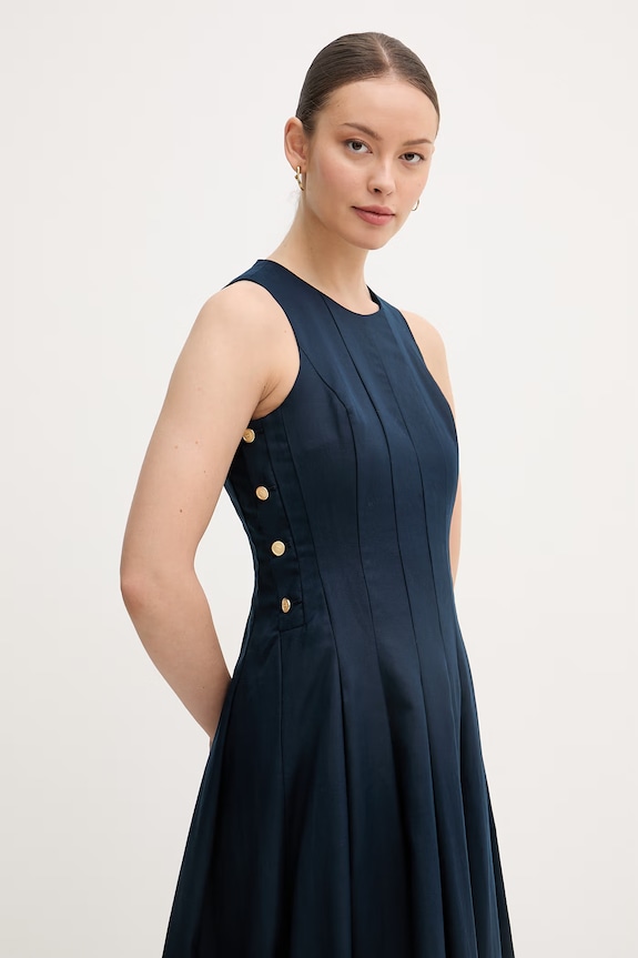 Tommy Hilfiger šaty s ľanom tmavomodrá WW0WW49055