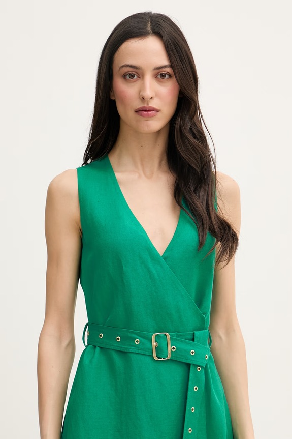 Tommy Hilfiger šaty s ľanom zelená WW0WW48951
