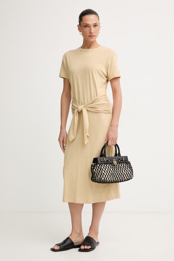 Tommy Hilfiger šaty bavlněné WW0WW48747 béžová SS26